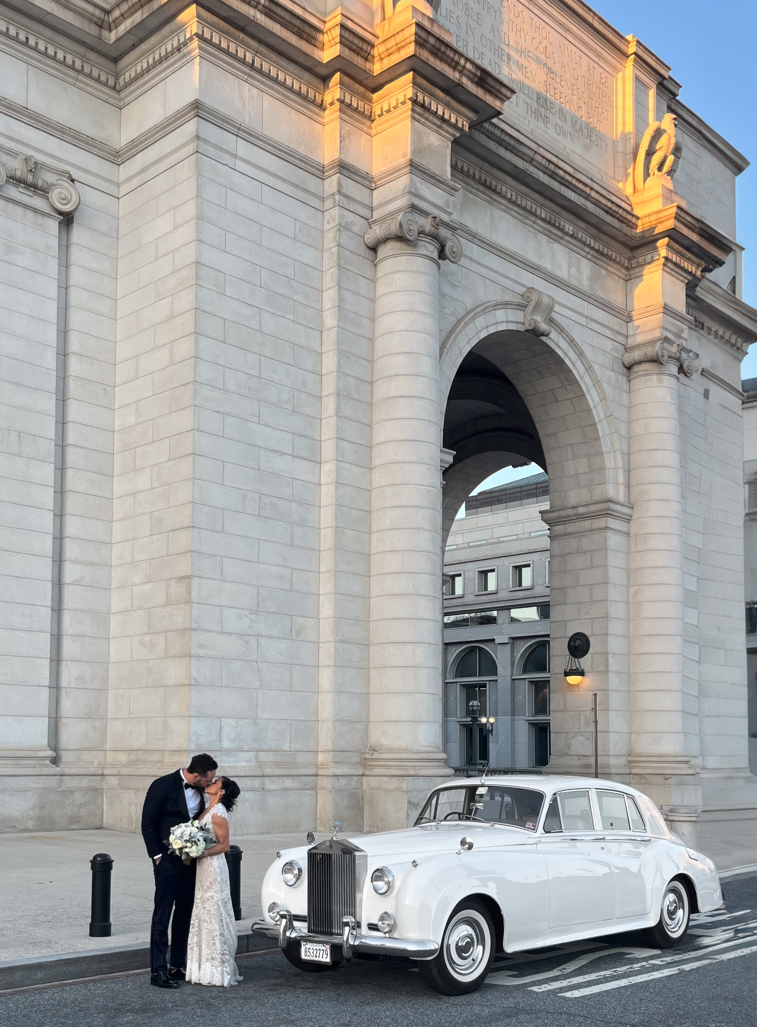 Phoro of a white Rolls Royce in front of Union Station in Washington DC